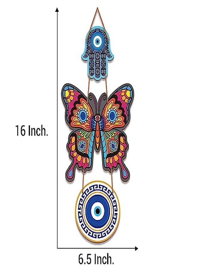 IT2M Wooden Butterfly Evil Eye Wall Hanging for Wall Decor | Home Decor Items (16 X 6.5 Inches, DSS1) - Image 2